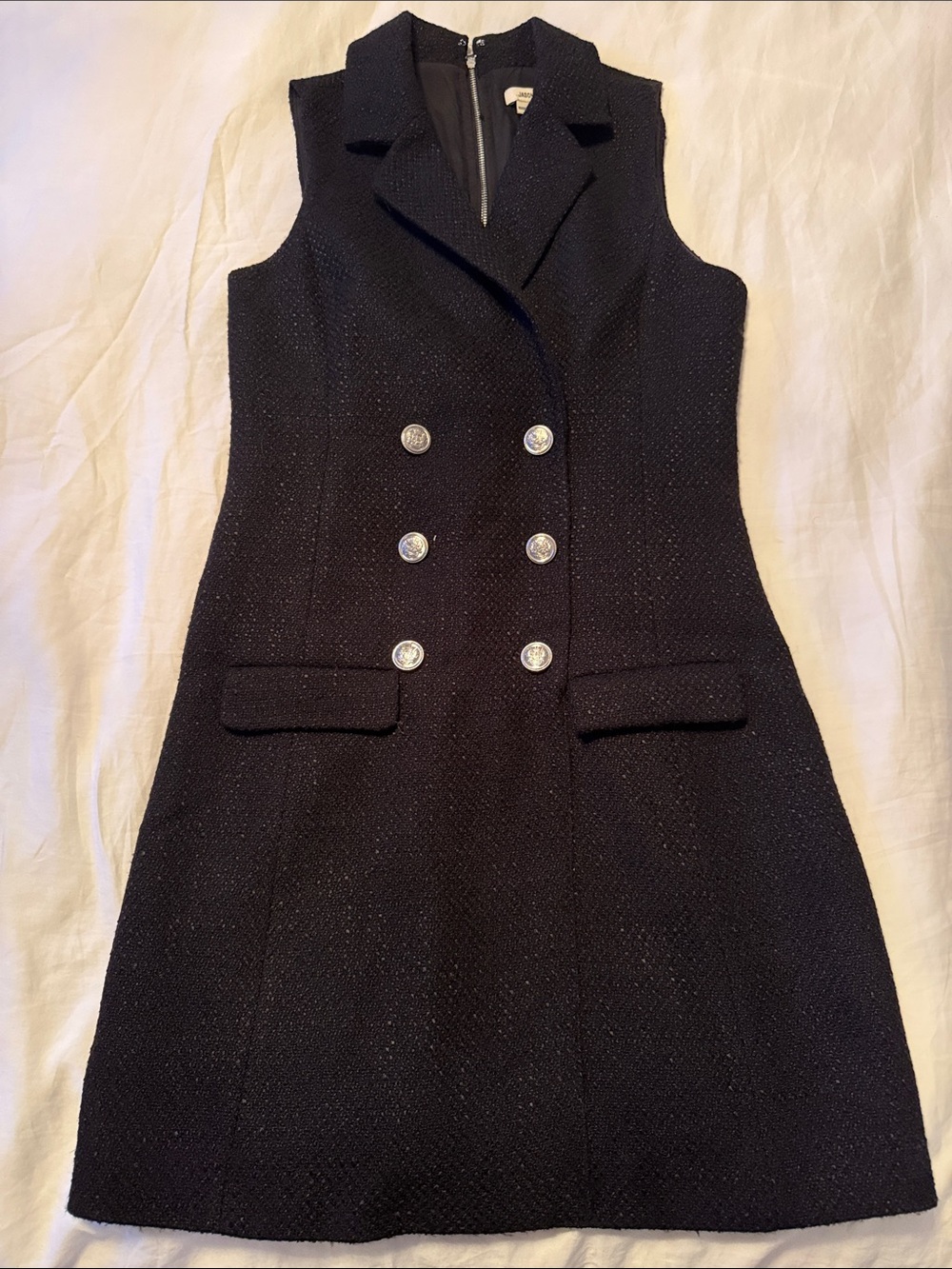 Jason Wu Sleeveless Black Double-Breasted Tweed Mini Dress